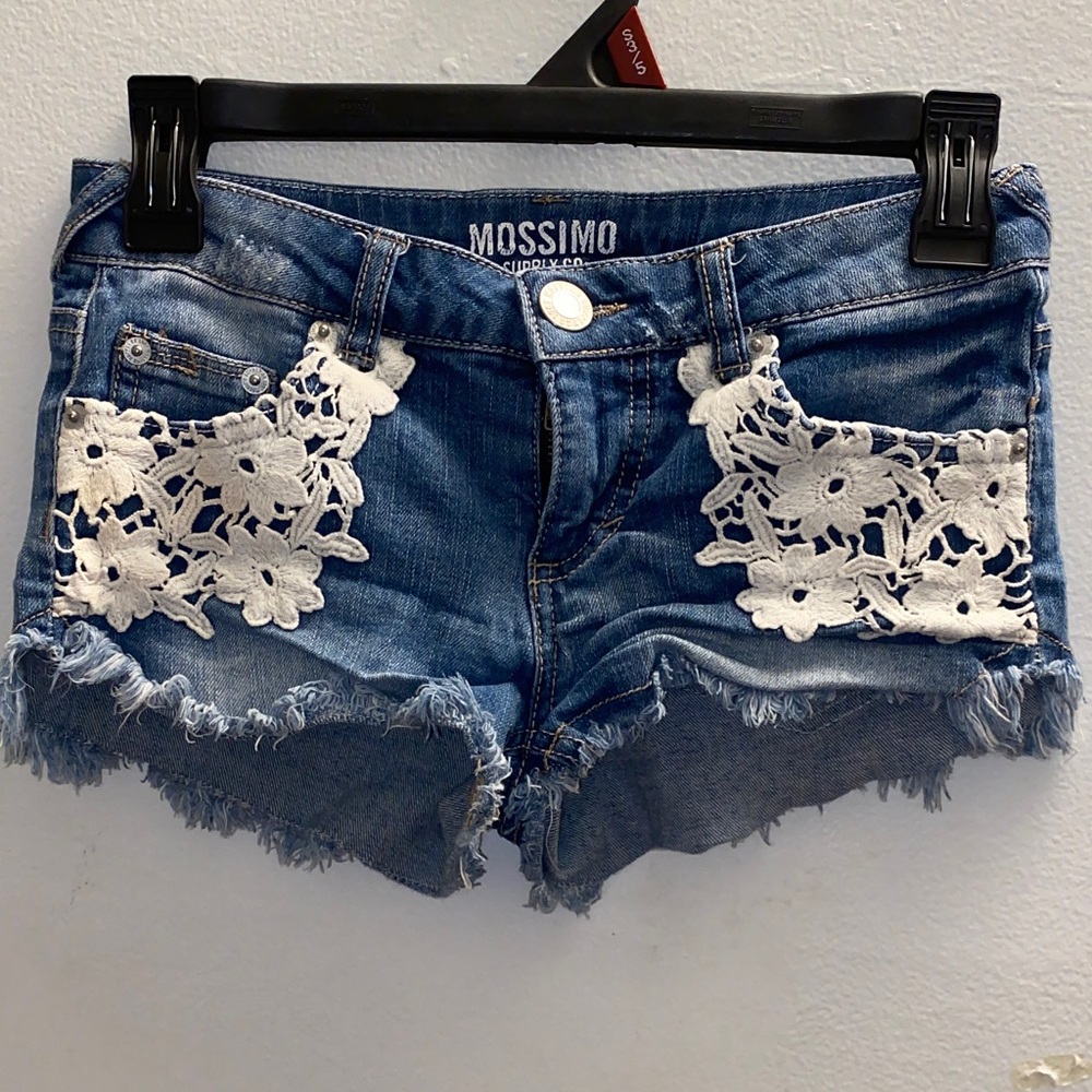 Mossimo Supply Co. Blue Jean Shorts with White Floral Lace